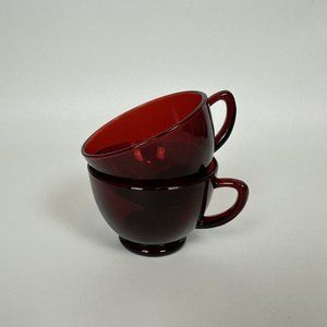 Set of 2 Vintage ROYAL RUBY Red Depression‎ Glass Punch Tea Cups ANCHOR HOCKING